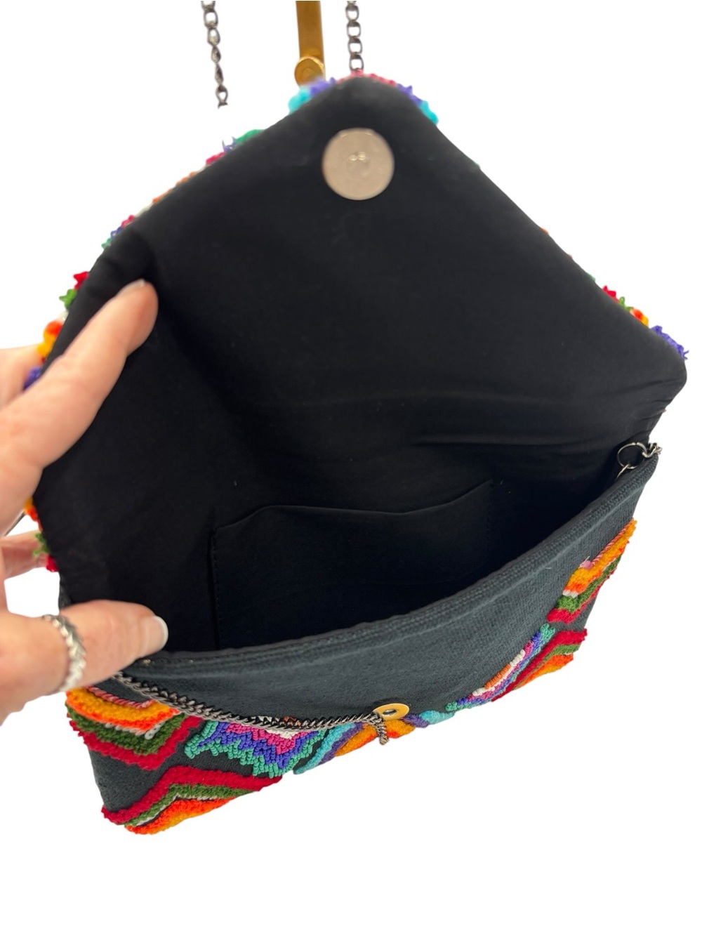 Boho Colorful Embroidered Beaded Envelope Crossbody Clutch Chain Bag Fest - Picture 3 of 7
